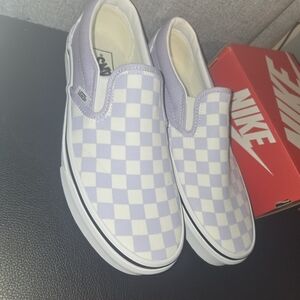Vans Lavender and White Checkered Slip-On Sneakers